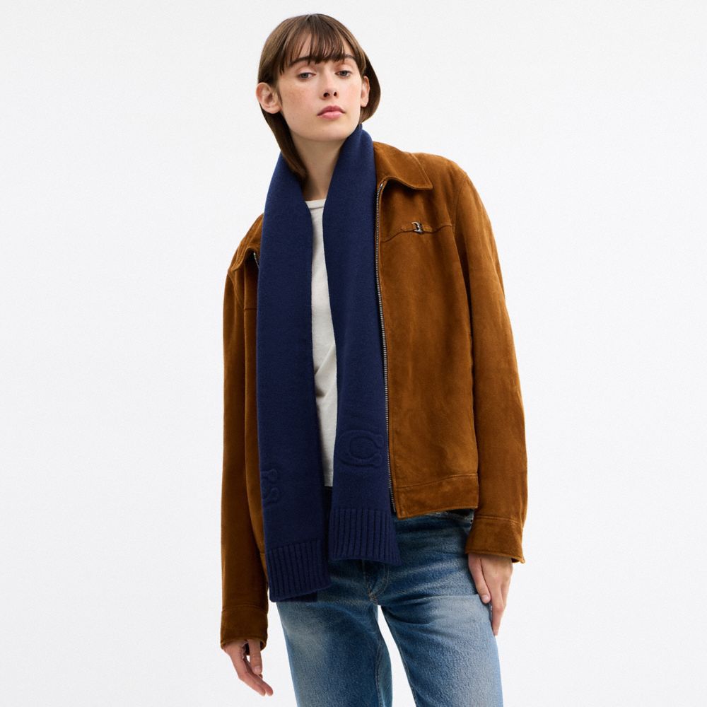 Coach Signature Embossed Knit Muffler Deep Blue