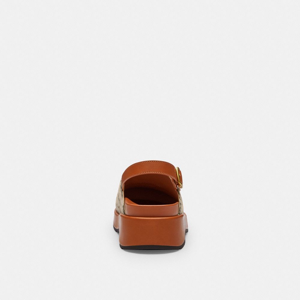 Women's Coach Sculpted C Platform Clog In Signature Textile Jacquard Cocoa Burnished Amber