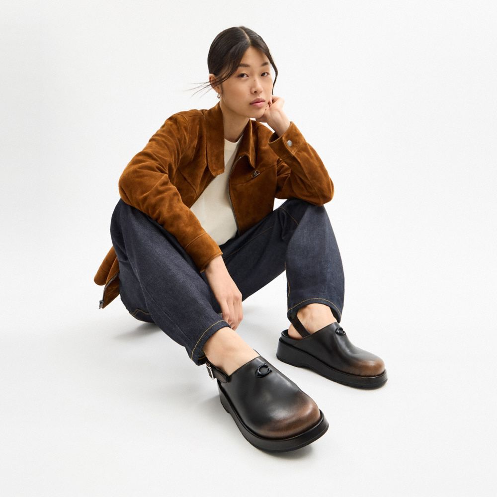 Women's Coach Sculpted C Platform Clog In Loved Leather Black
