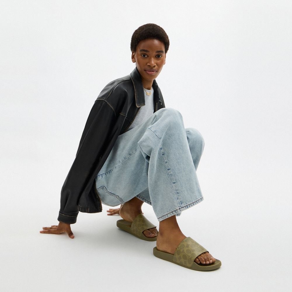 Women's Coach Udele Sport Slide In Signature Canvas Olive