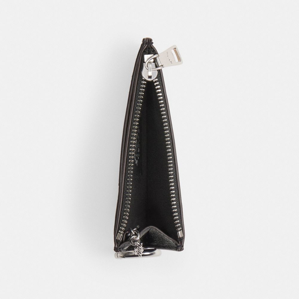 Coach Zip Card Case With Key Ring In Upcrafted Leather Black Chalk