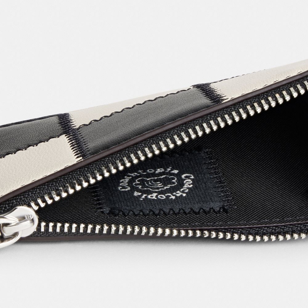 Coach Zip Card Case With Key Ring In Upcrafted Leather Black Chalk