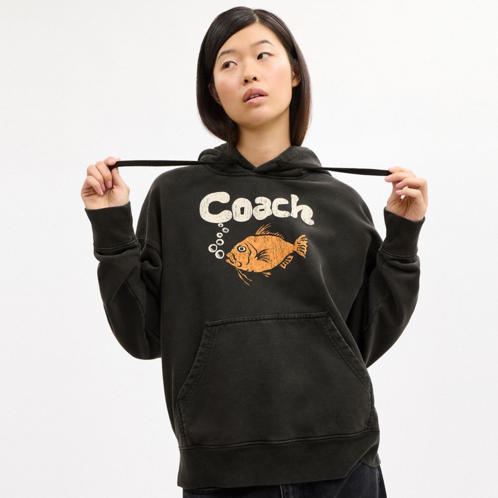 Coach Fish Graphic Hoodie Black