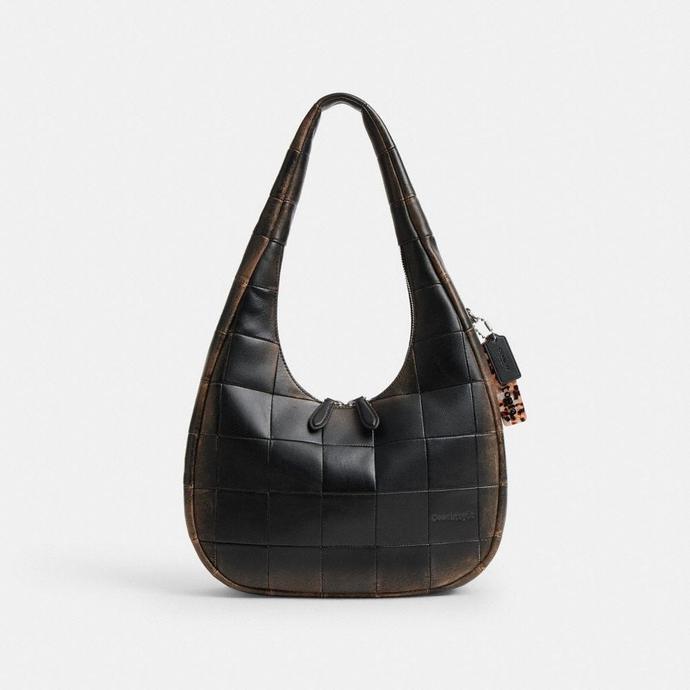 Coach Alter/Ego Crescent Shoulder Bag In Checkerboard Upcrafted Leather Black Brown