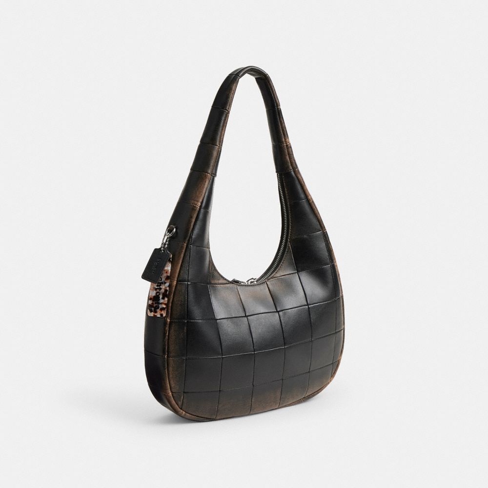 Coach Alter/Ego Crescent Shoulder Bag In Checkerboard Upcrafted Leather Black Brown