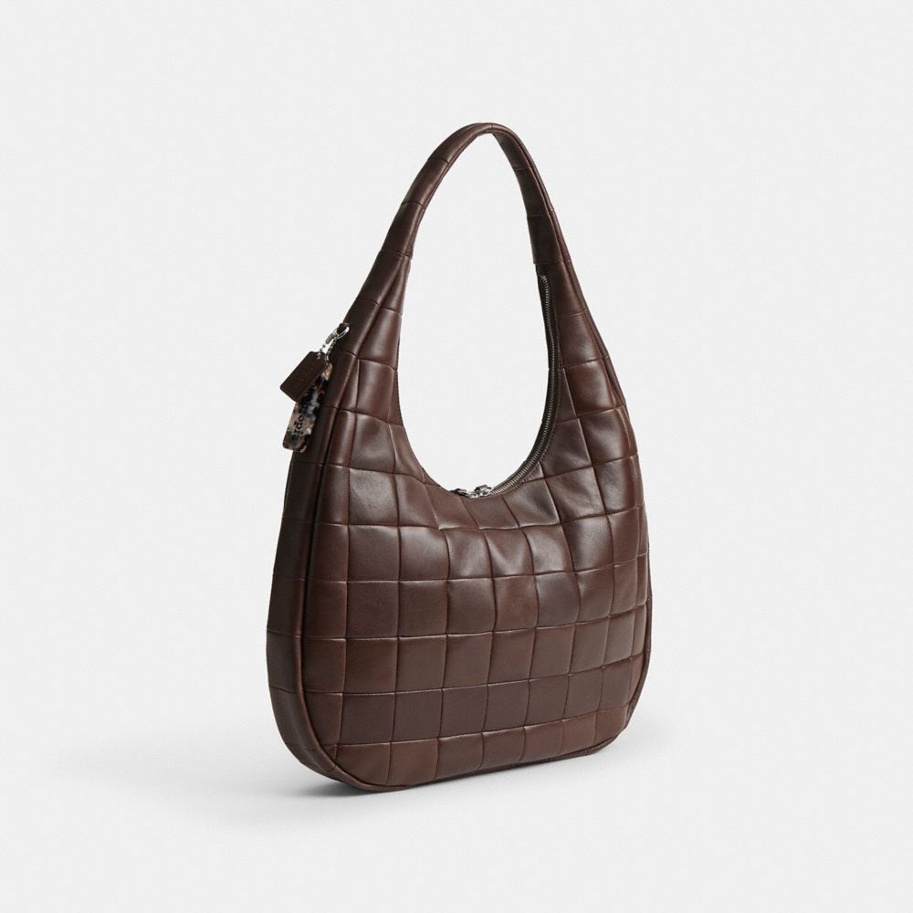 Coach Alter/Ego Large Crescent Shoulder Bag In Checkerboard Upcrafted Leather Maple