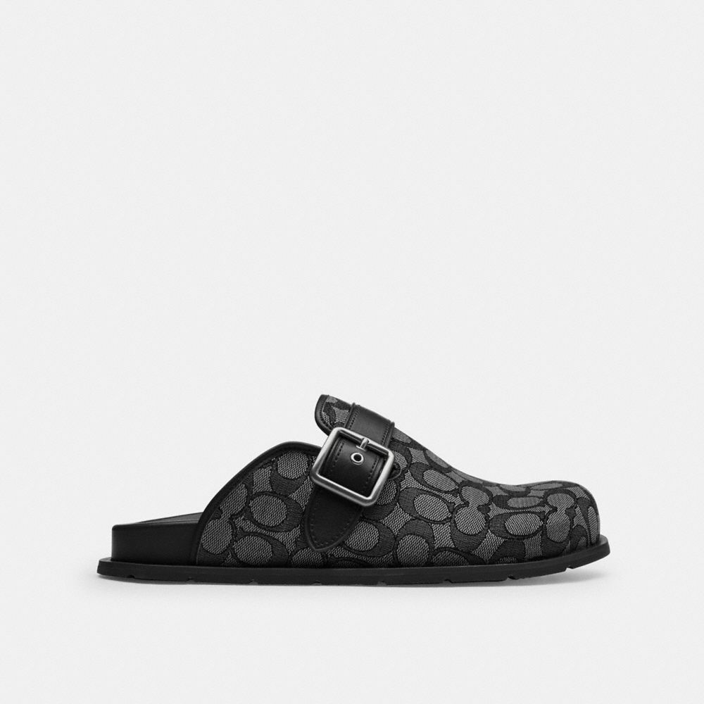 Coach Buckle Clog In Signature Jacquard Graphite Black