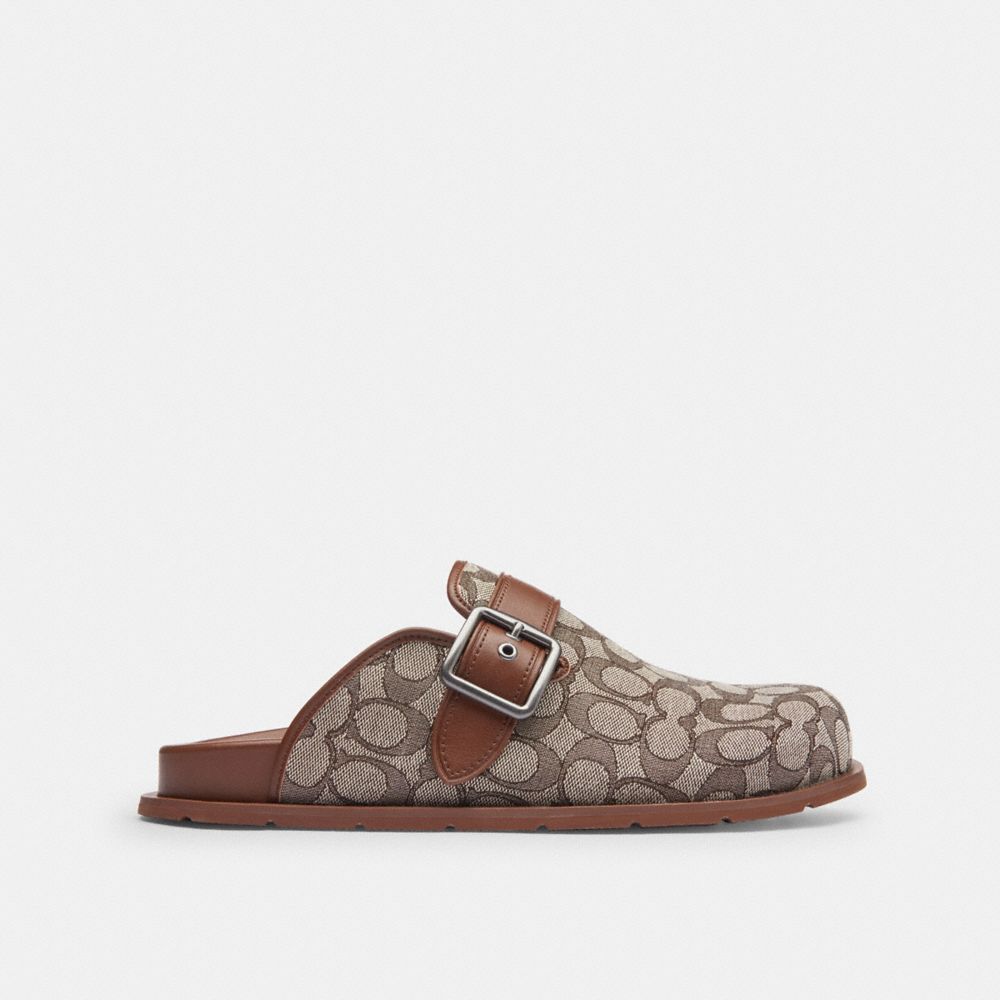 Coach Buckle Clog In Signature Jacquard Oak Vintage Brown