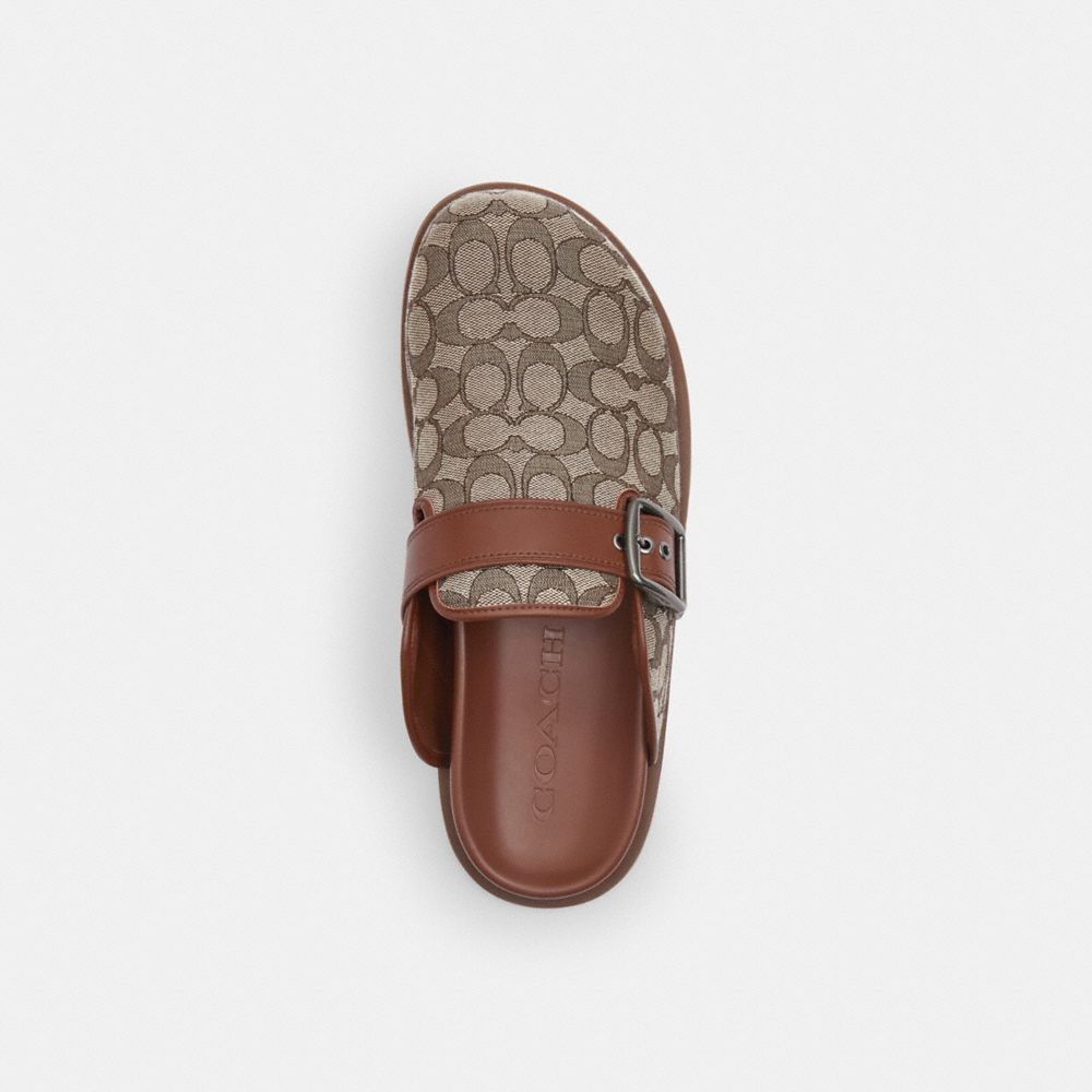 Coach Buckle Clog In Signature Jacquard Oak Vintage Brown