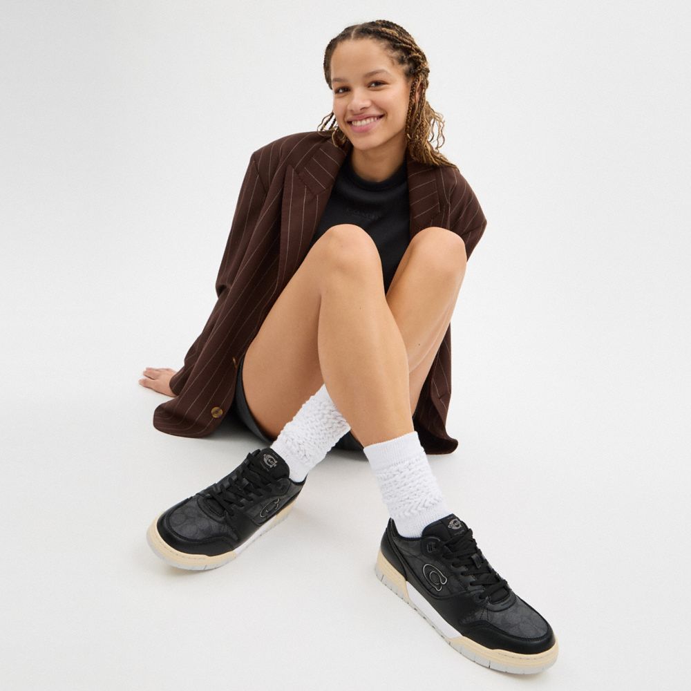Women's Coach Soho Sneaker With Signature Canvas Charcoal Black