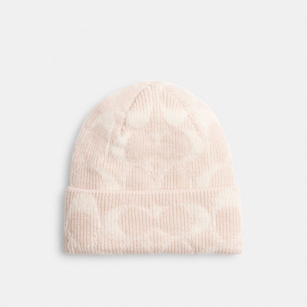 Coach Signature Knit Beanie Chalk