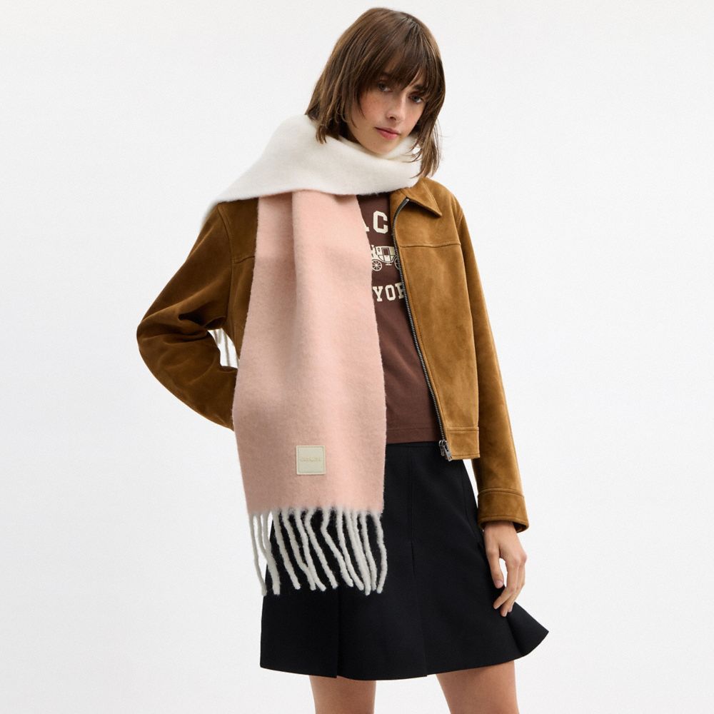 Coach Colorblock Muffler With Rubber Patch Peach Chalk