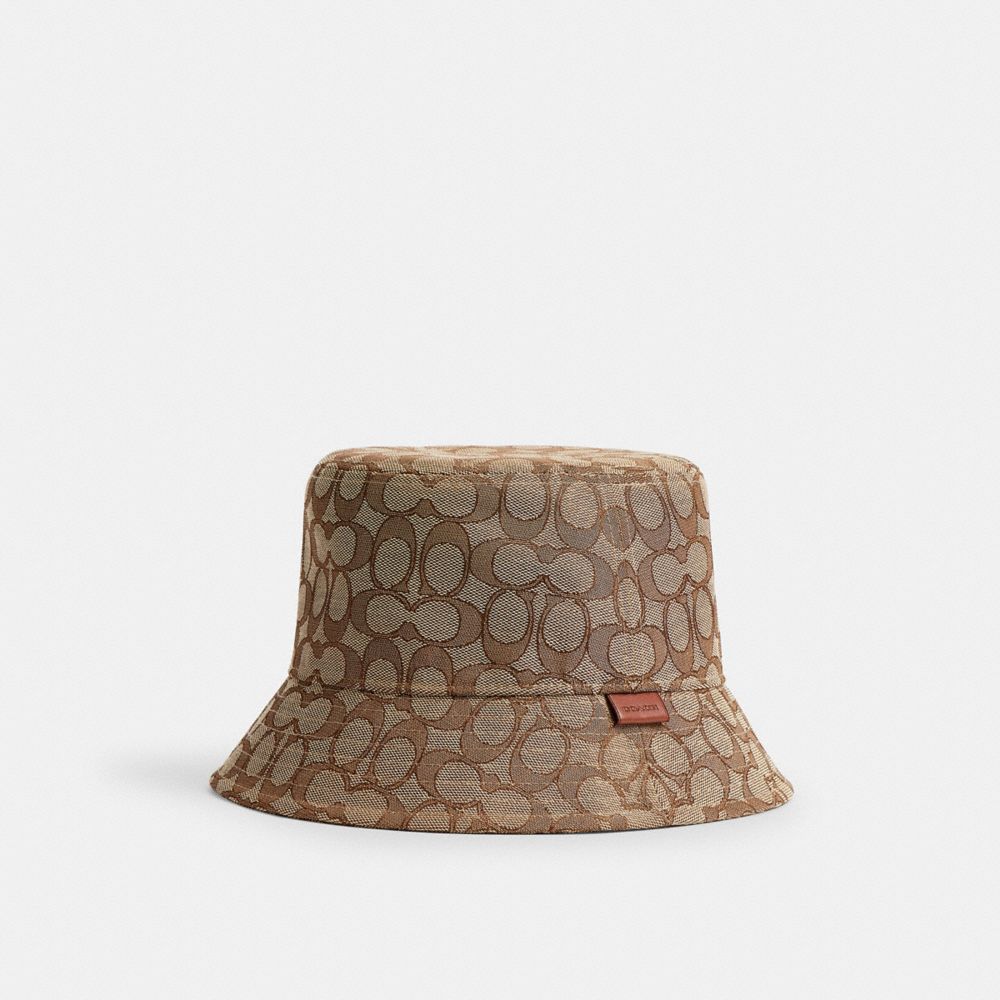 Coach Signature Jacquard Bucket Hat Tan