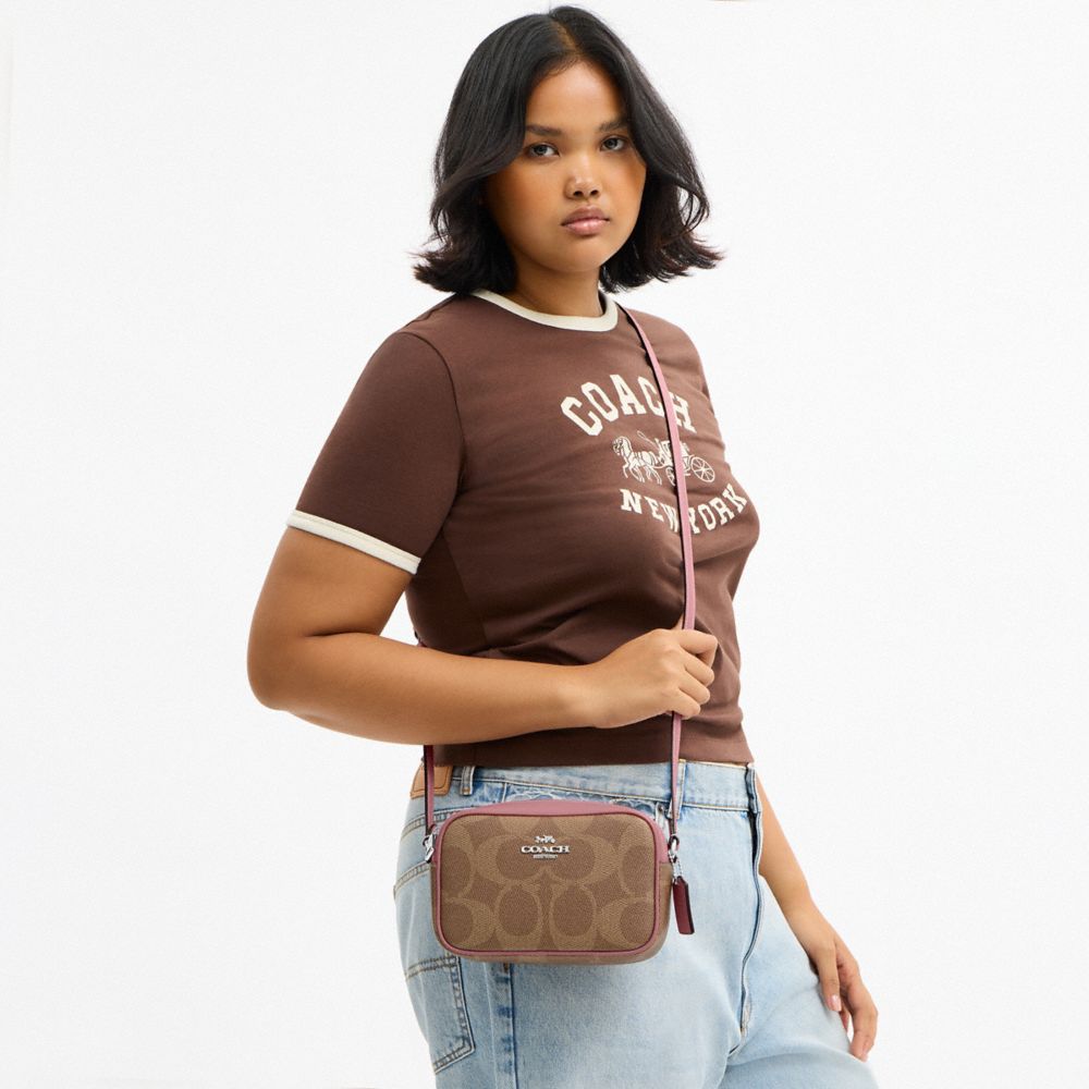 Coach Mini Jamie Camera Bag In Maxi Signature Canvas Sv Tan Dusty Pink