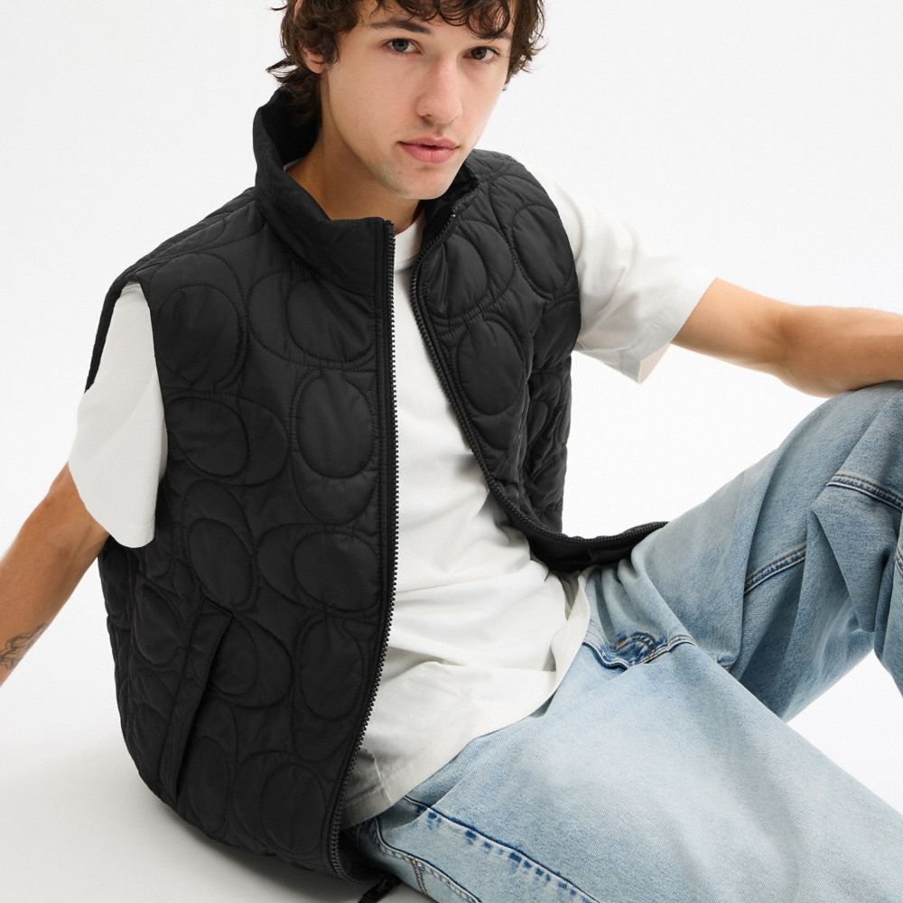 Coach Quilted Signature Puffer Vest In Recycled Polyester Black