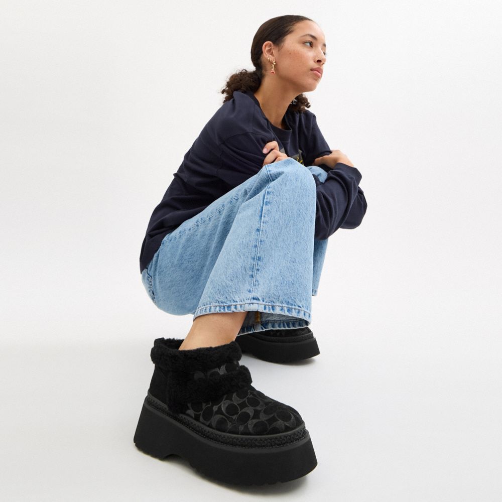 Women's Coach Christina Bootie In Signature Suede Black
