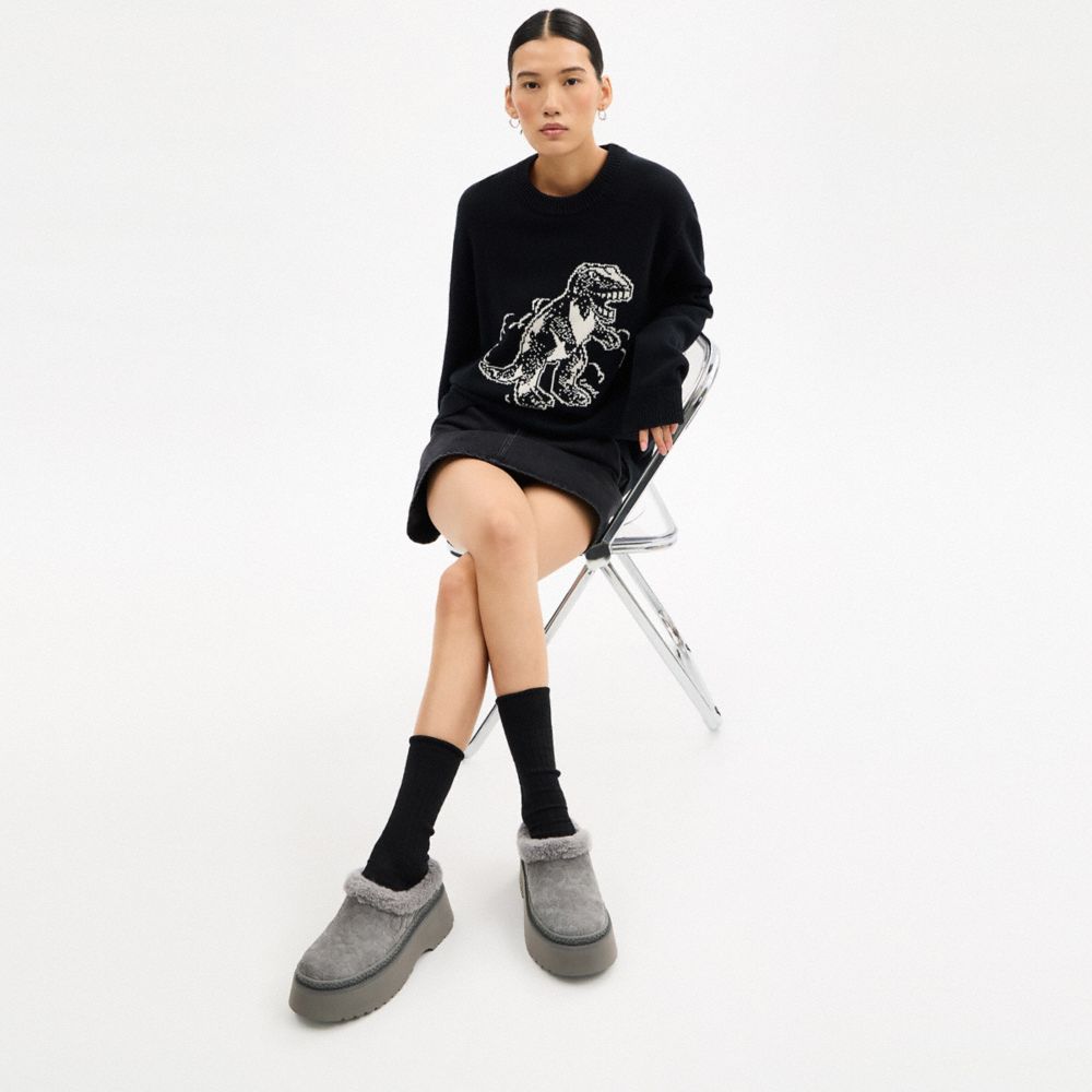 Women's Coach Cecelia Clog In Signature Suede Charcoal