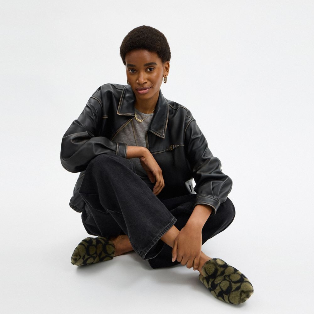 Women's Coach Slipper In Signature Shearling Olive