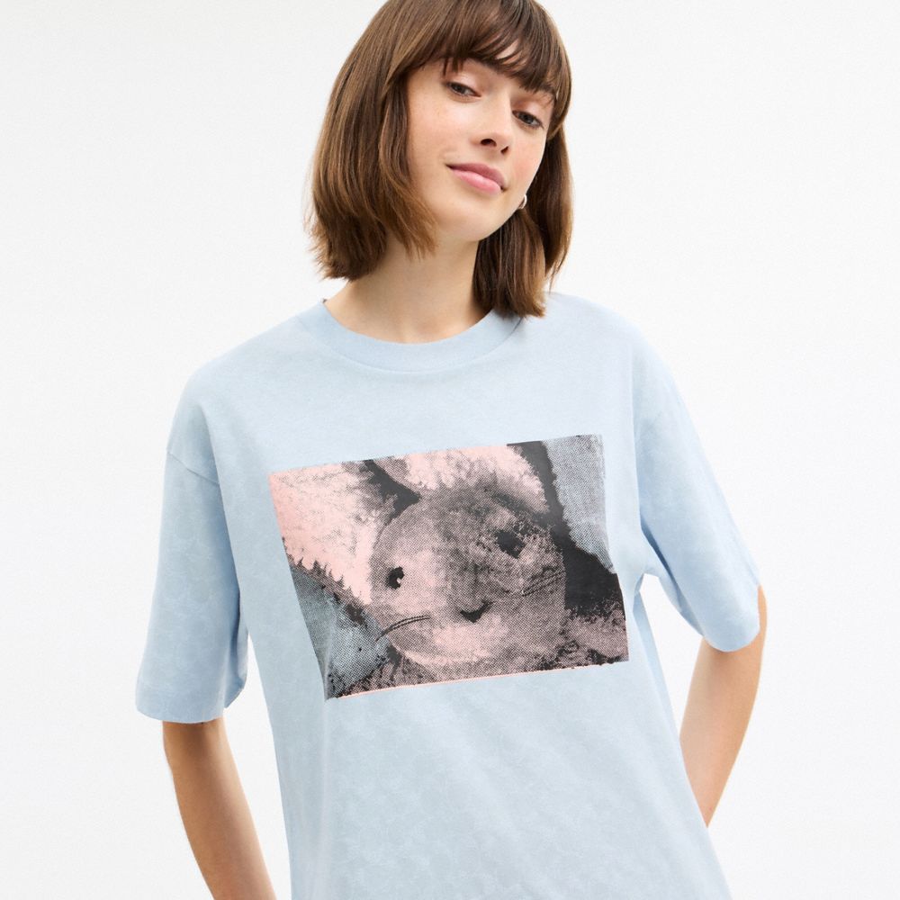 Coach Floppy Signature Relaxed T Shirt Blue Signature