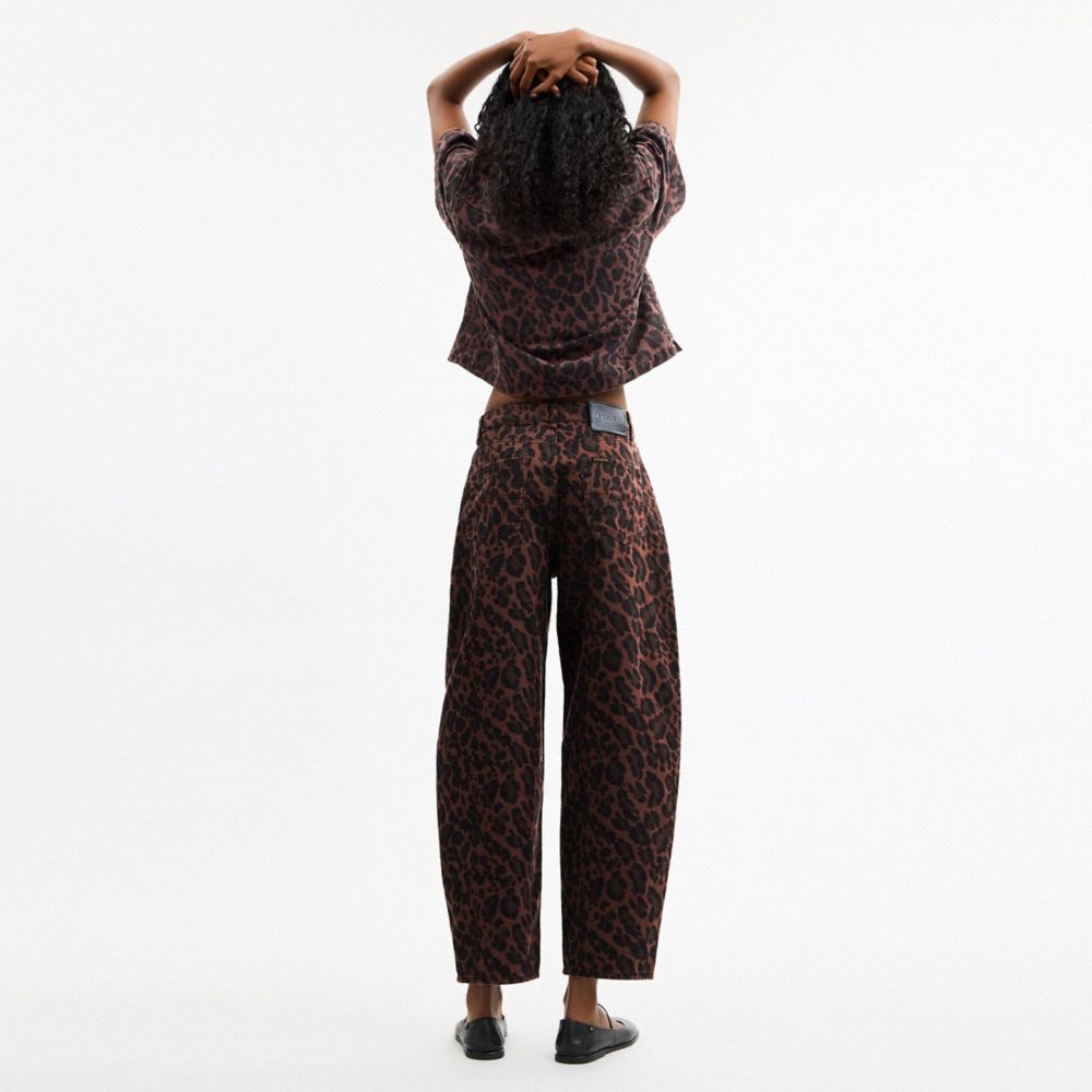 Coach Leopard Print Barrel Jeans In Organic Cotton Dark Leopard