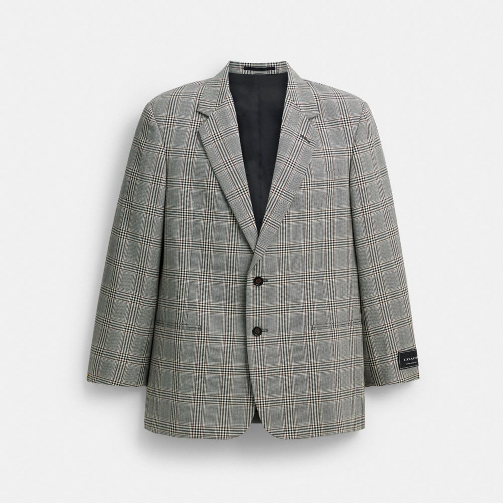 Coach Two Button Blazer Grey Blue Plaid