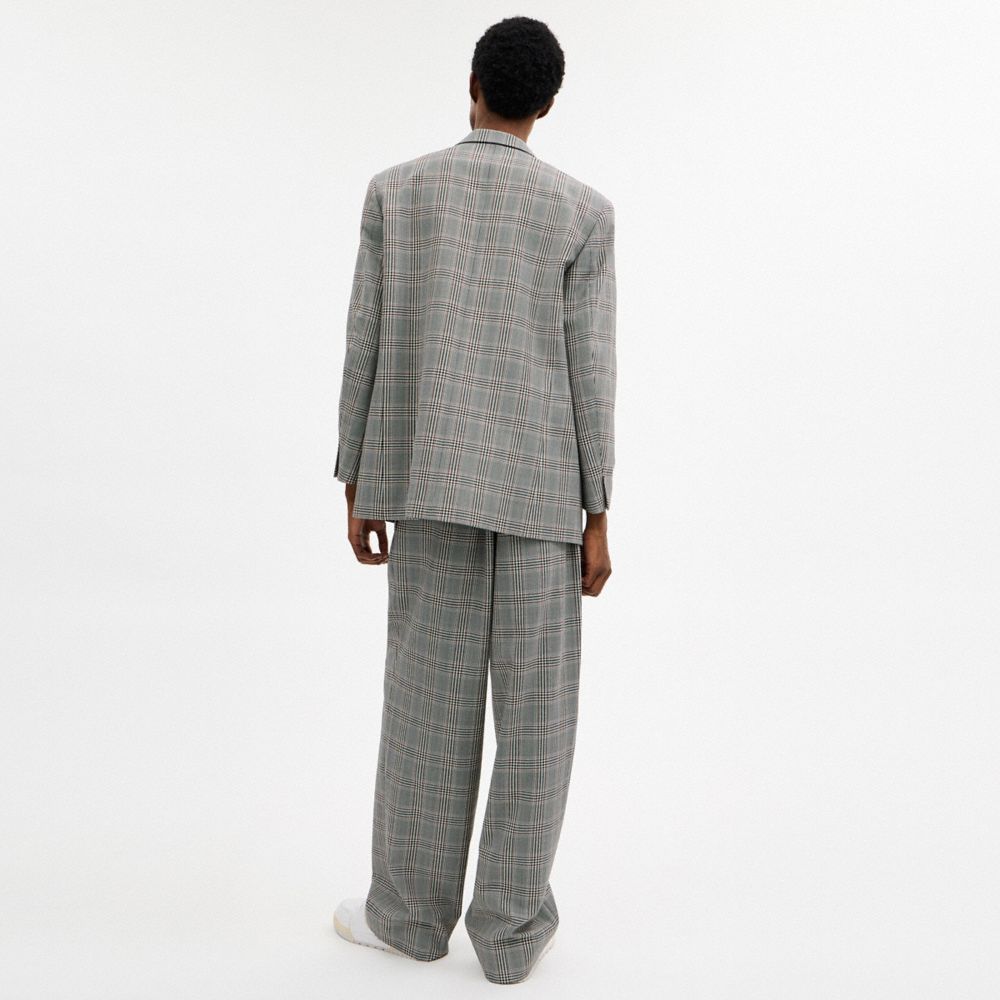 Coach Two Button Blazer Grey Blue Plaid