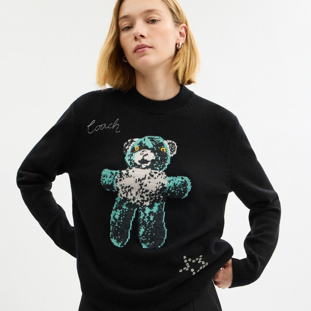 Coach Lightweight Bear Graphic Sweater Black