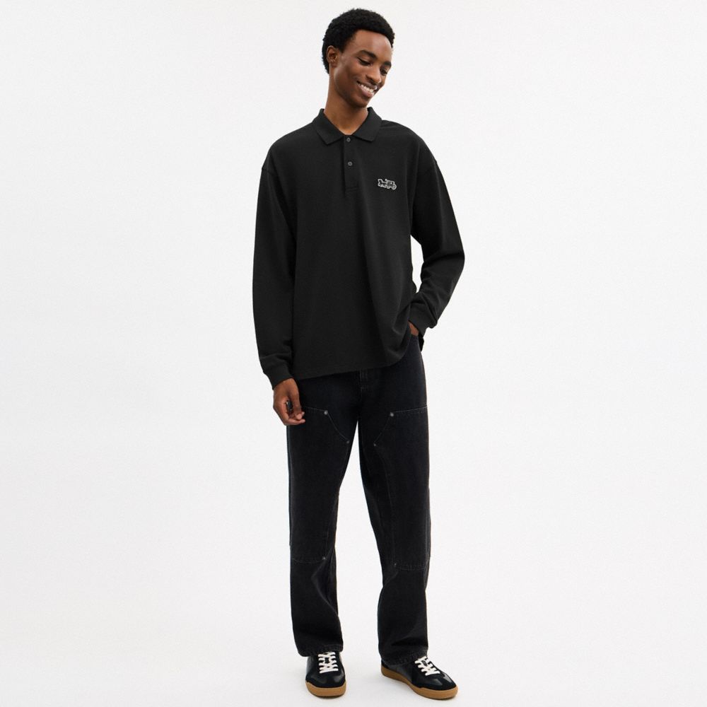 Coach Horse And Carriage Long Sleeve Polo Black