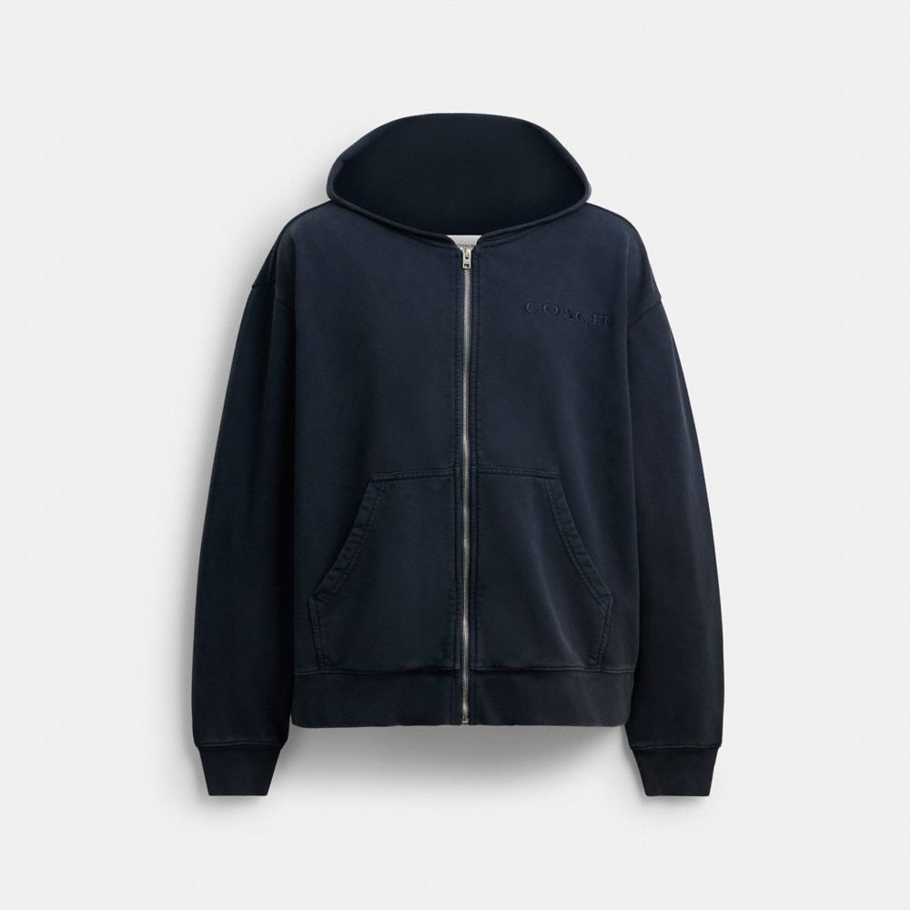 Coach Garment Dyed Zip Hoodie Navy Blue