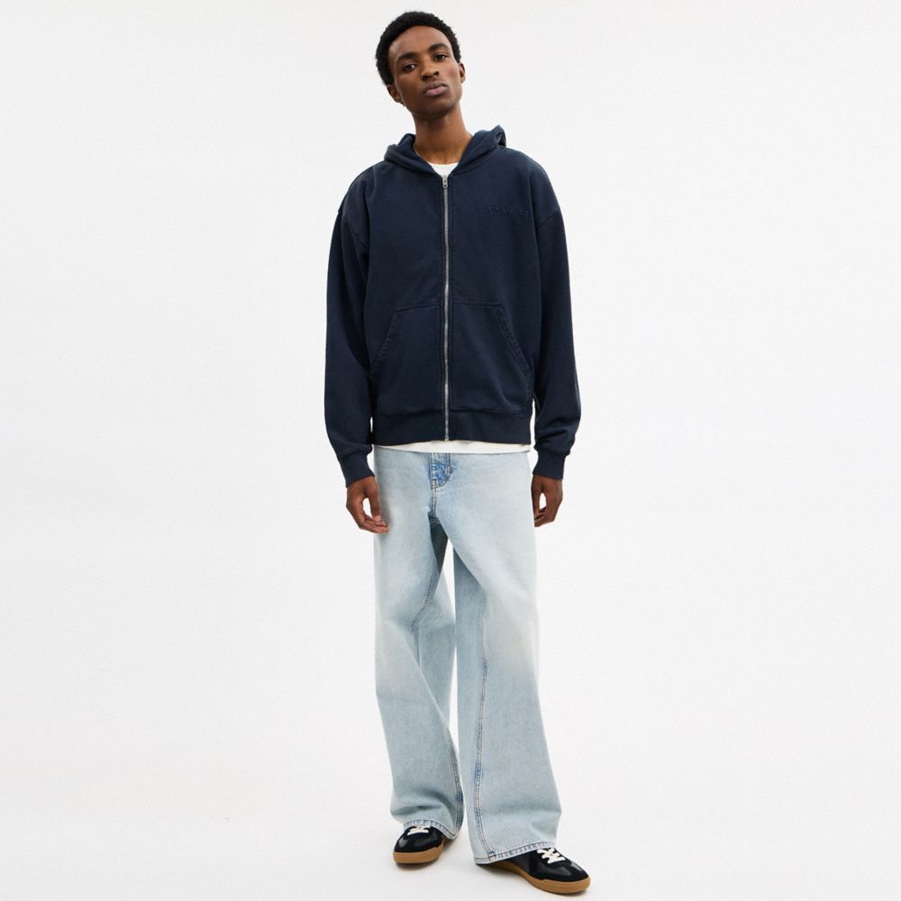 Coach Garment Dyed Zip Hoodie Navy Blue