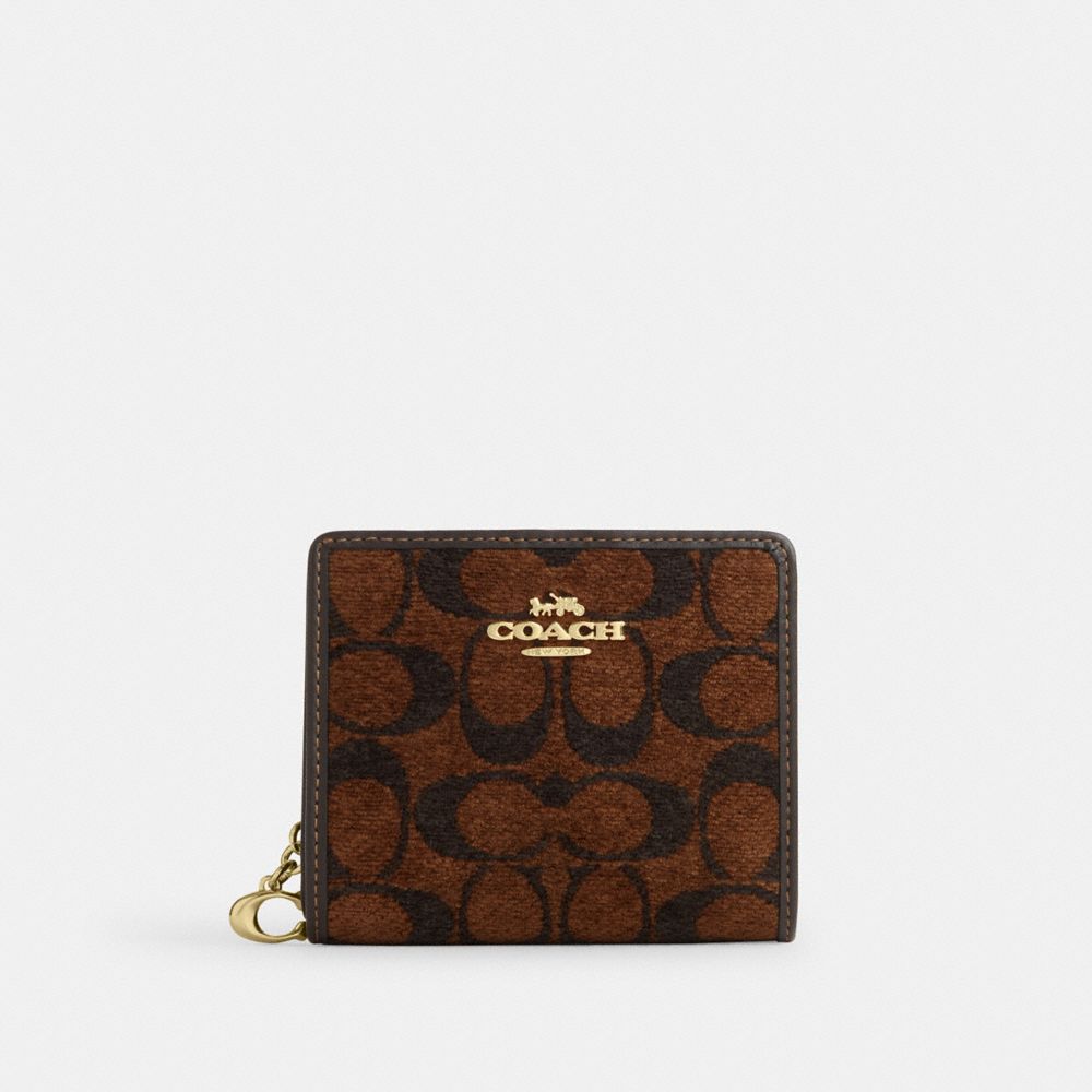 Coach Snap Wallet In Signature Chenille Gold/Truffle