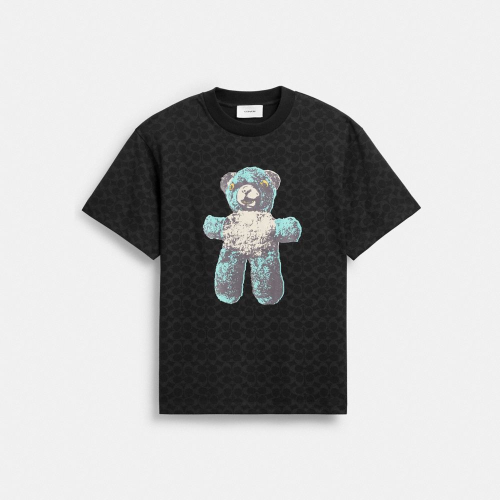 Coach Teddy Graphic Signature Relaxed T Shirt Black Signature