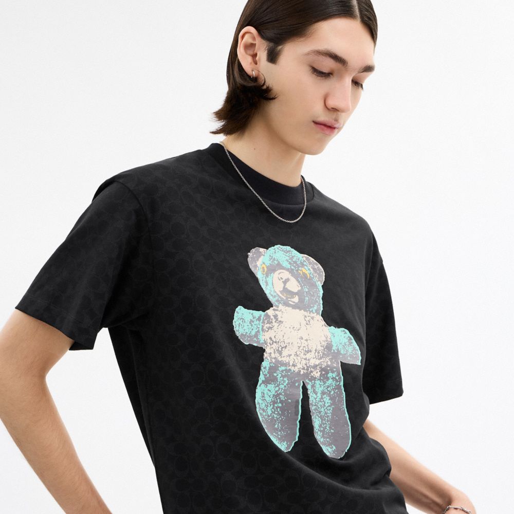 Coach Teddy Graphic Signature Relaxed T Shirt Black Signature