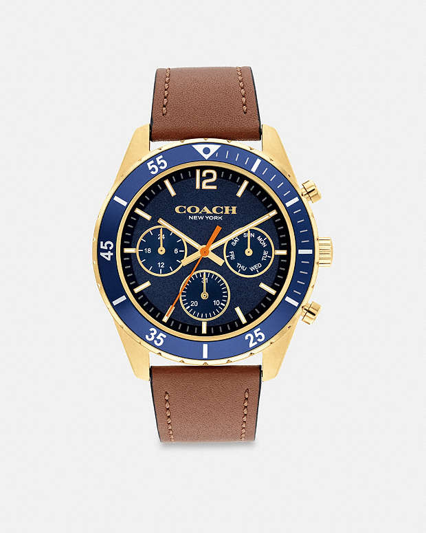 Cole Chronograph Watch, 44 Mm Saddle Saddle