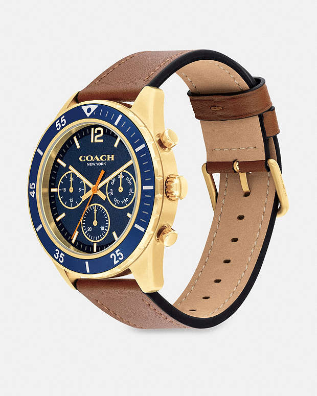 Cole Chronograph Watch, 44 Mm Saddle Saddle