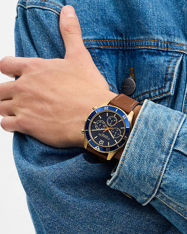 Cole Chronograph Watch, 44 Mm Saddle Saddle