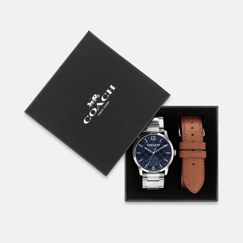 Coach Keane Watch Gift Set, 39 Mm Stainless Steel Saddle