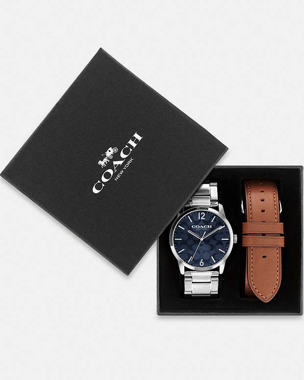 Keane Watch Gift Set, 39 Mm Stainless Steel- Saddle Stainless Steel- Saddle