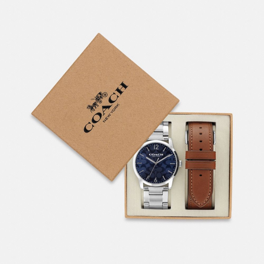 Coach Keane Watch Gift Set, 39 Mm Stainless Steel Saddle