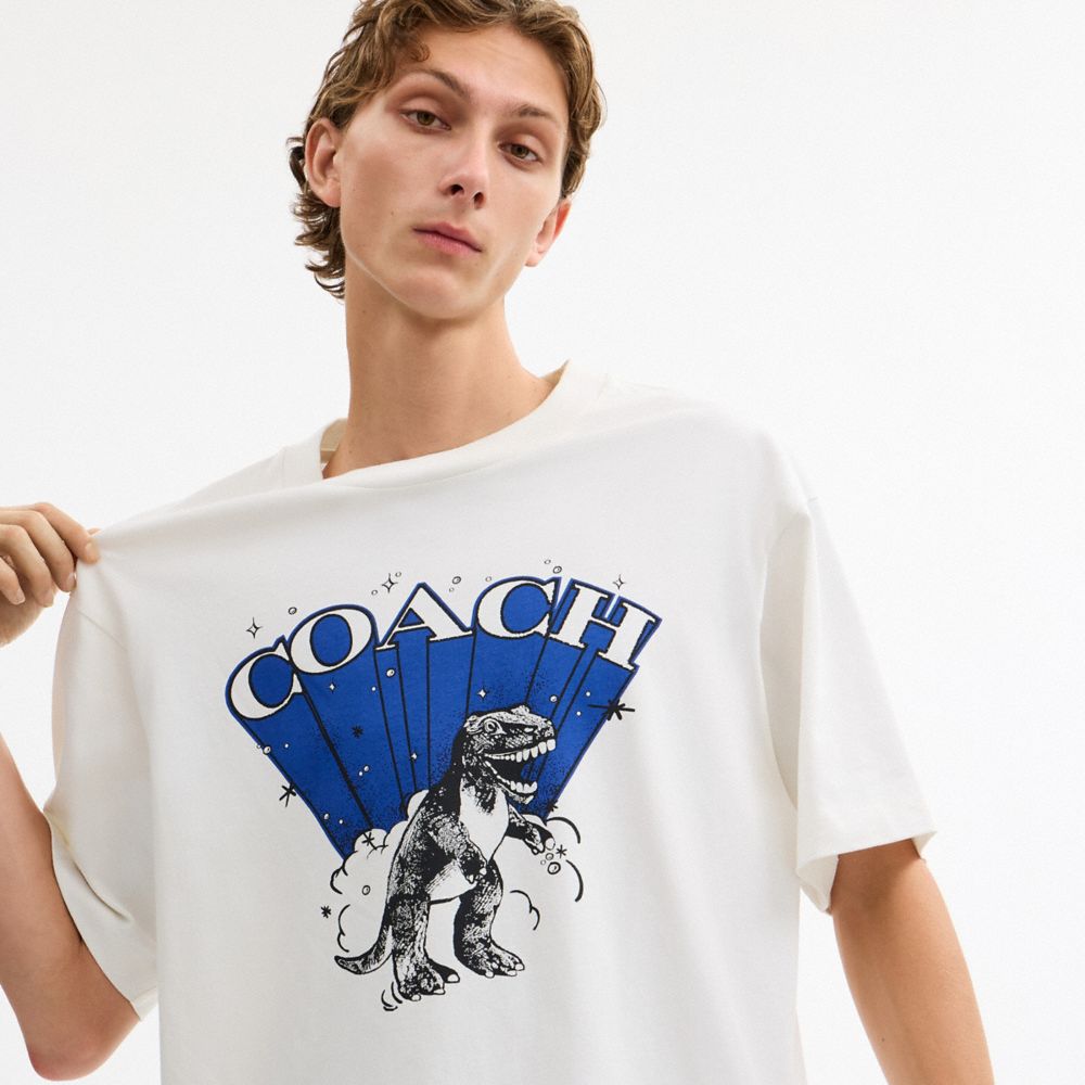 Coach T Rex Relaxed T Shirt In Organic Cotton Vintage Ivory Blue