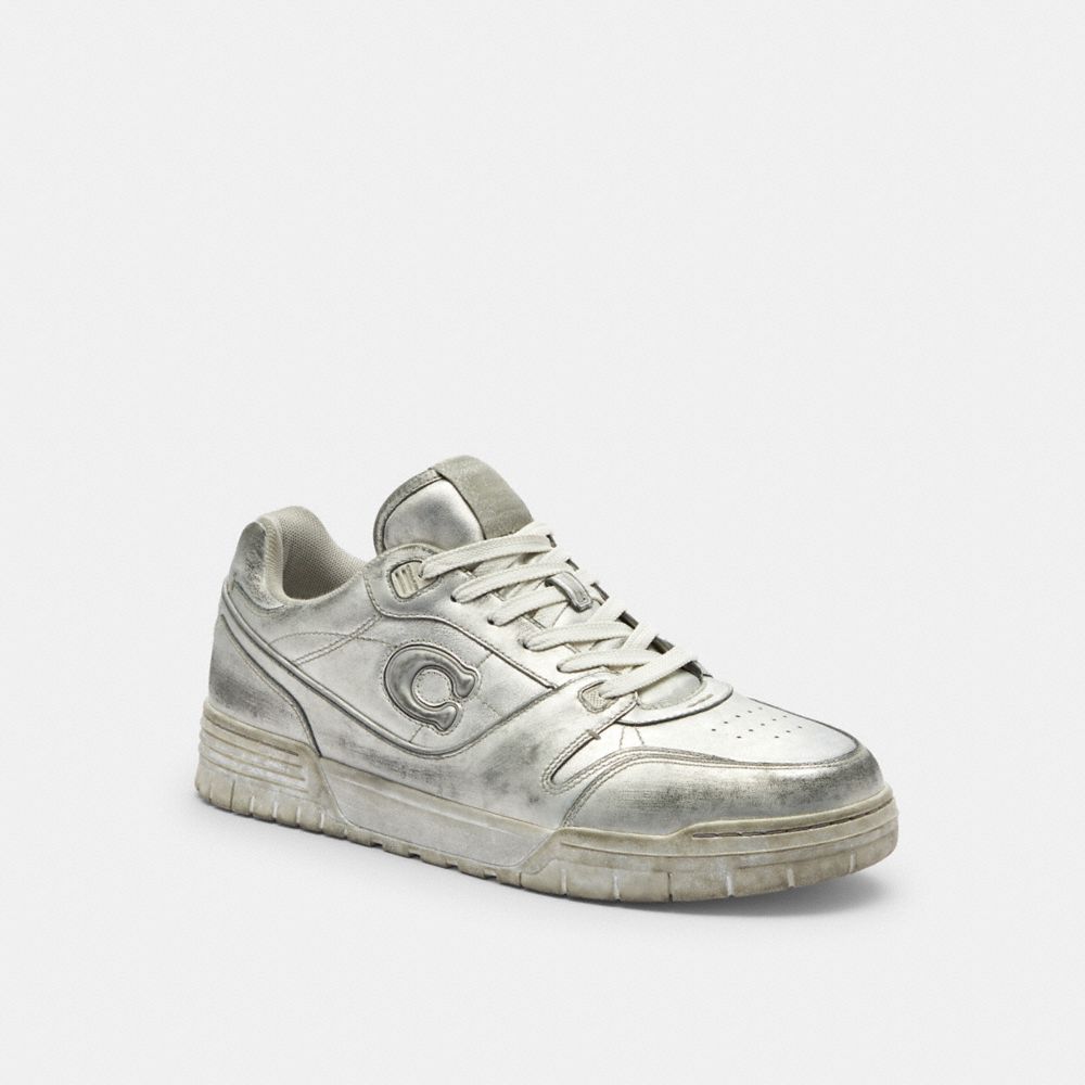 Men's Coach Soho Sneaker In Distressed Metallic Leather Silver