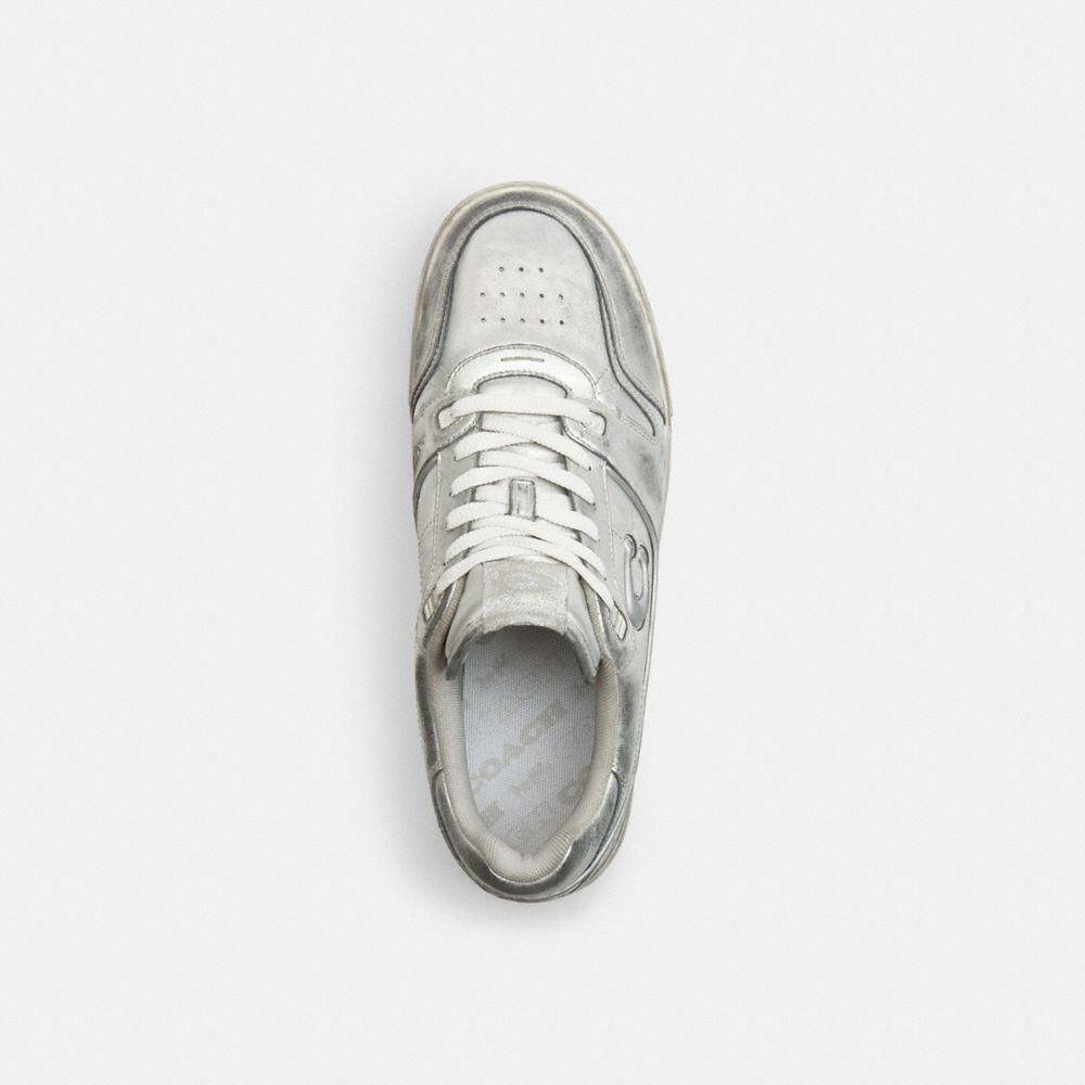 Men's Coach Soho Sneaker In Distressed Metallic Leather Silver