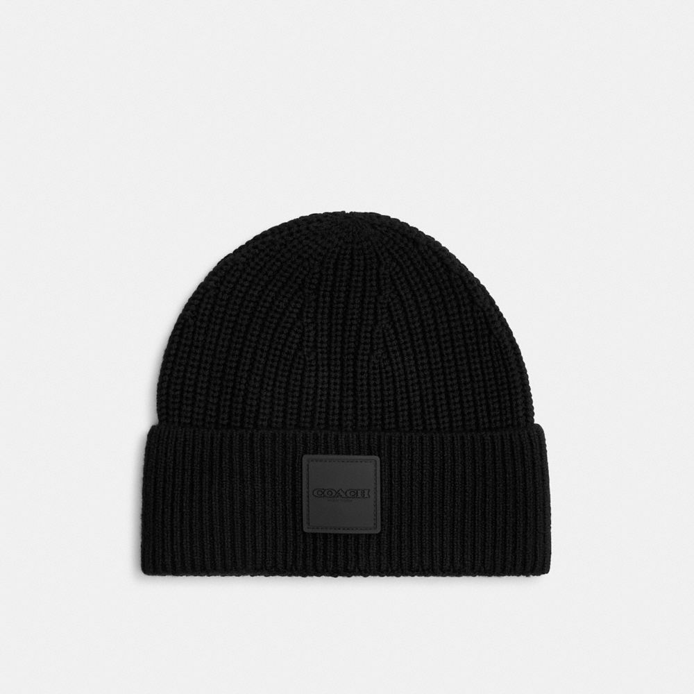 Coach Knit Beanie With Rubber Patch Black