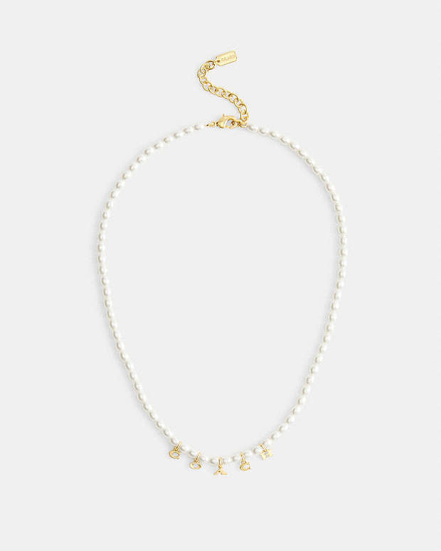 Coach Charms Pearl Necklace Gold-Pearl Gold-Pearl