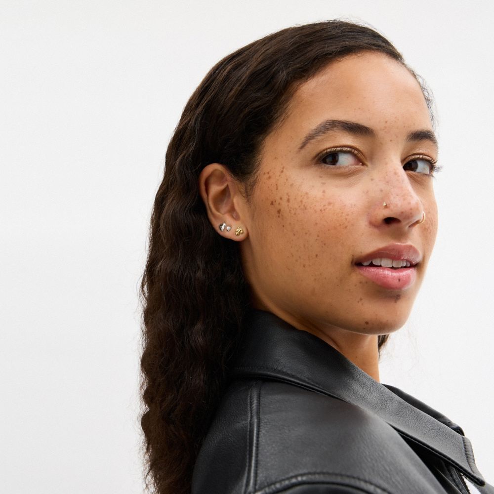 Coach Mini Butterfly And Rexy Stud Earrings Set Gold Silver