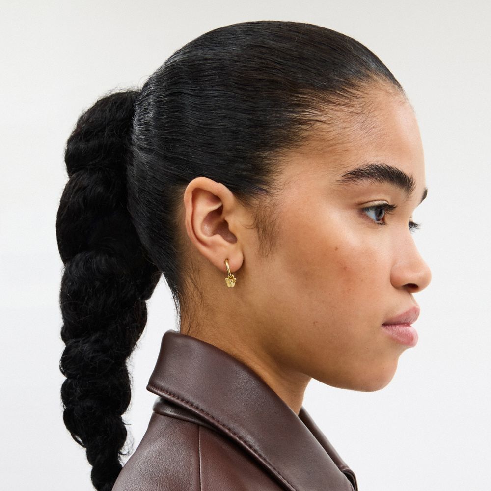 Coach Mini Butterfly Charm Hoop Earrings Gold