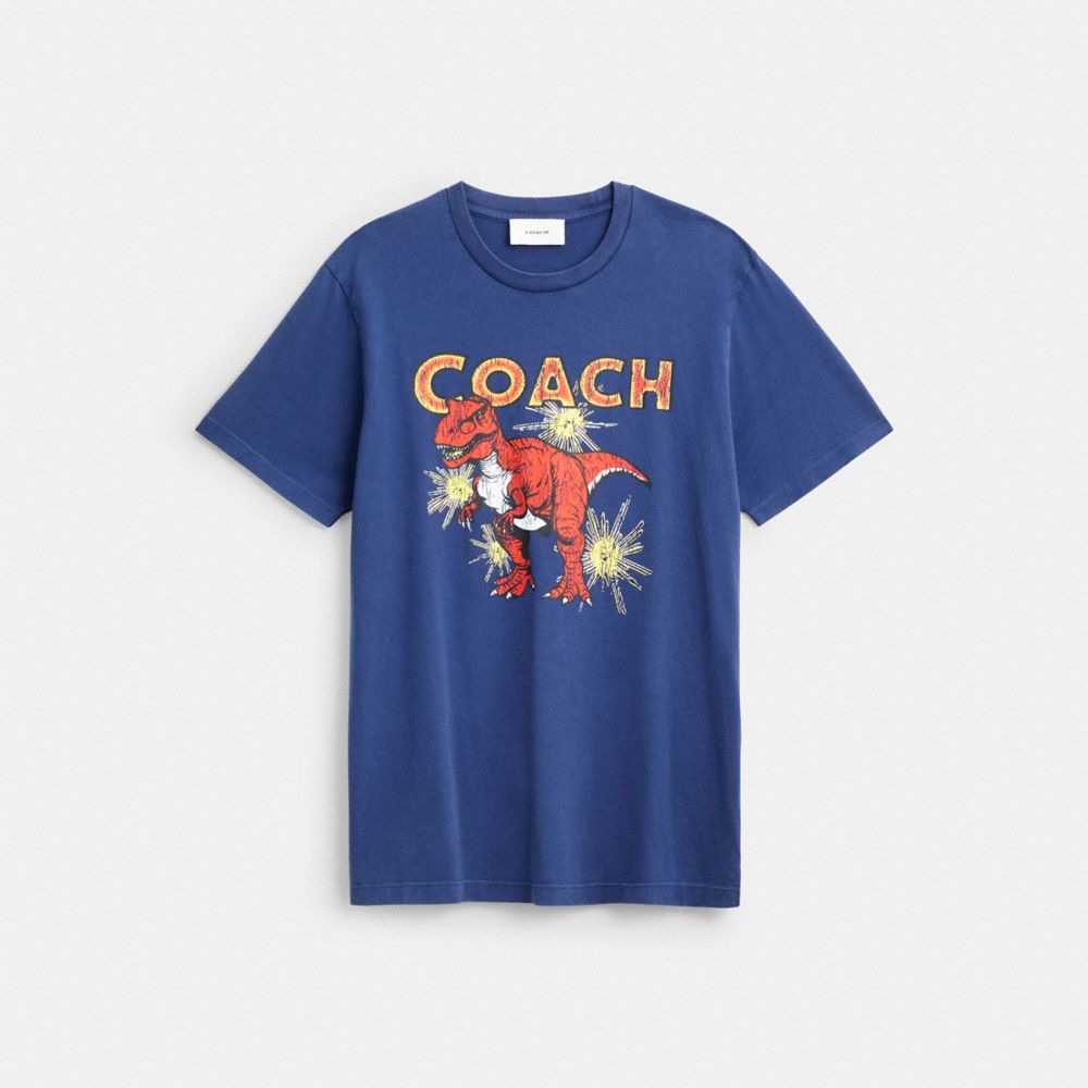 Coach Garment Washed Dinosaur T Shirt In Organic Cotton Washed Blue