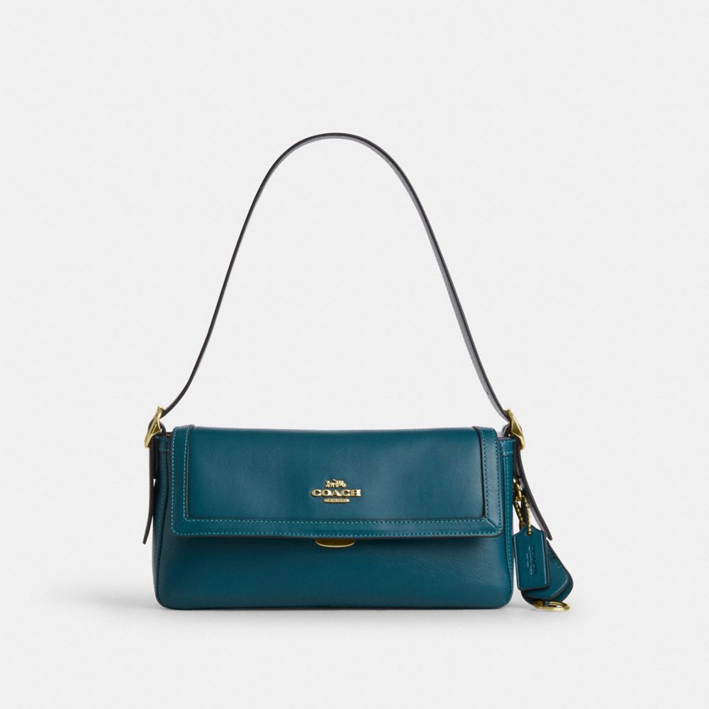 Coach Etta Small Flap Shoulder Bag Gold Teal Ink