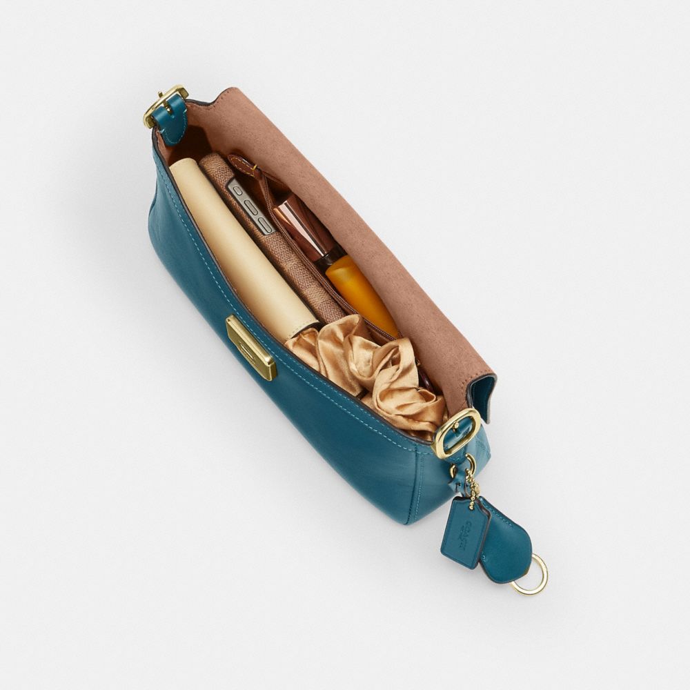 Coach Etta Small Flap Shoulder Bag Gold Teal Ink