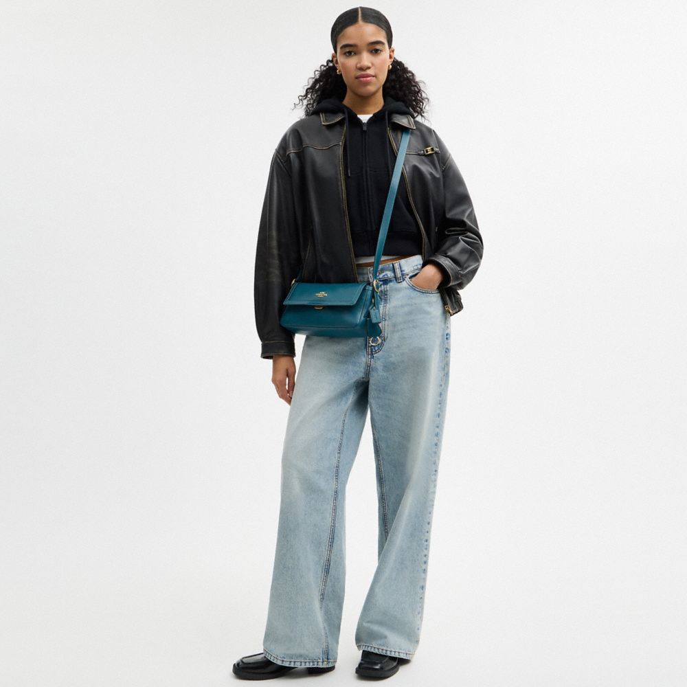 Coach Etta Small Flap Shoulder Bag Gold Teal Ink